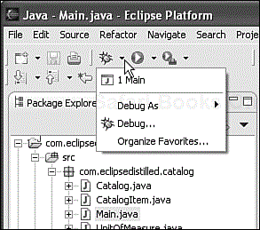 Rerun or configure a previous debug session using the toolbar menu.