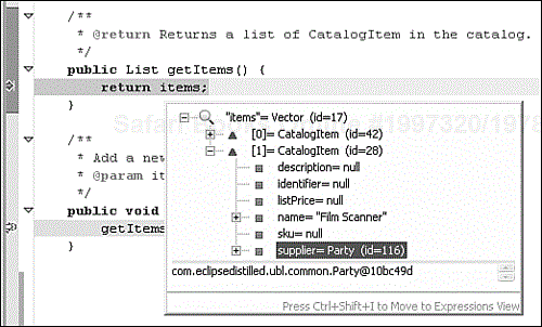 Open a pop-up Inspector window for an expression selected in the Java editor while debugging.