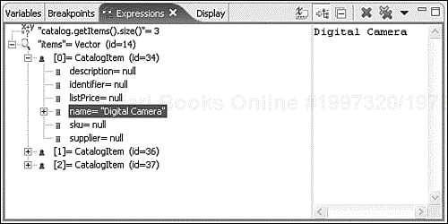 Expressions view showing a watched expression and an inspected value.