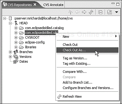 An alternative approach to checking out a project from CVS. Use Check Out or Check Out As… commands from the context menu in CVS Repositories.