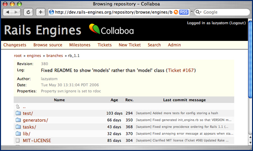 A Collaboa-powered issue tracking site, managing patches and bugs for the Rails Engines project