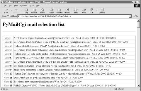 PyMailCgi view selection list page, top