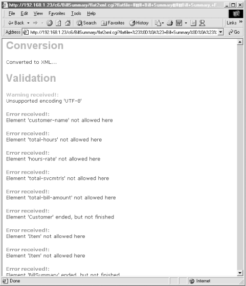 A run of flat2xml.cgi with excessive validation errors