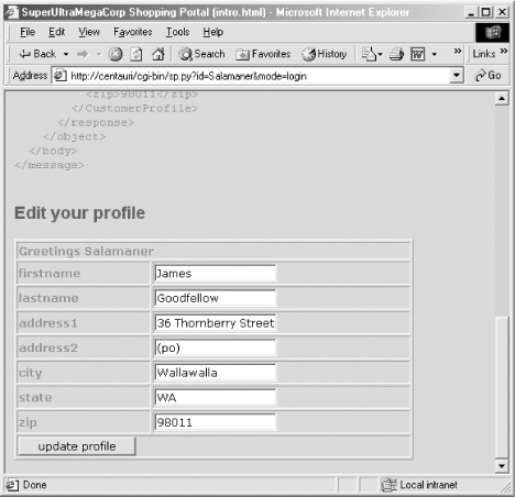 The profile-editing form