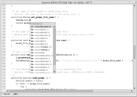 Code completion context window in the Source Editor