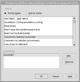 The Key Bindings dialog allows you to change Source Editor shortcuts