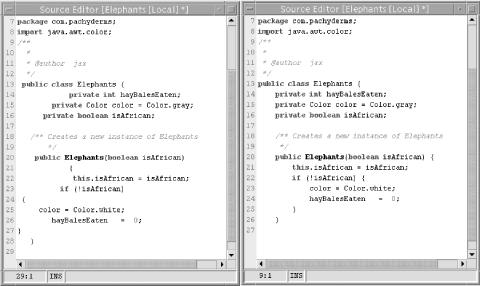 Text in the NetBeans Source Editor before and after reformatting