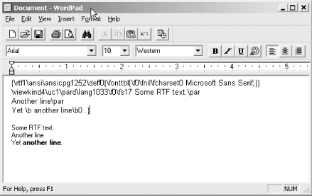 WordPad with pasted RTF selections