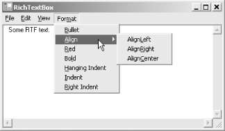 RichTextBoxes — Format menu