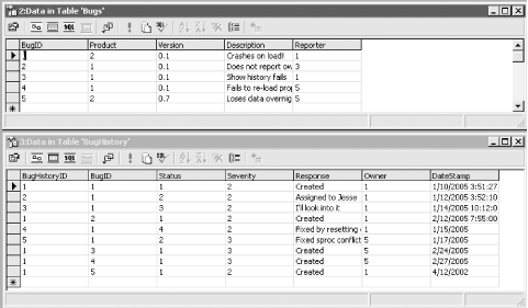 Bug and history table after the DataSet update, but before the database update