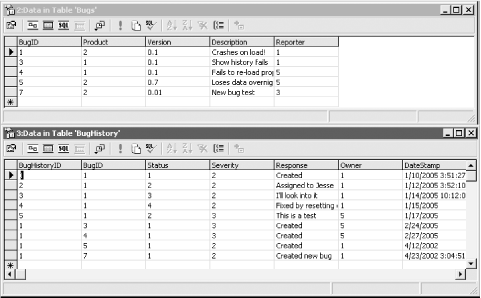 Bug and history table after the database update