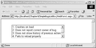 Displaying the list of bugs