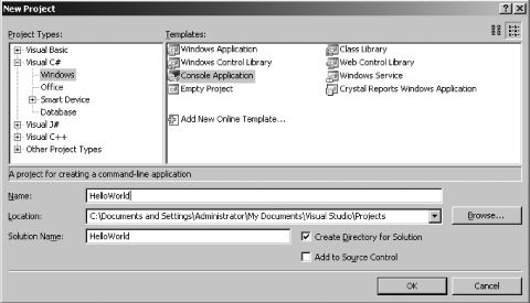 Creating a C# console application in Visual Studio .NET