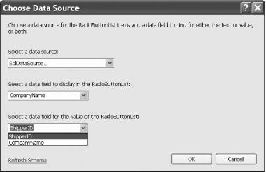 Binding fields to the radio button control