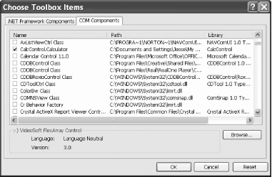 Importing the CalcControl ActiveX control