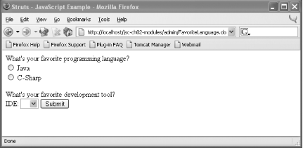 Form using DHTML and Struts