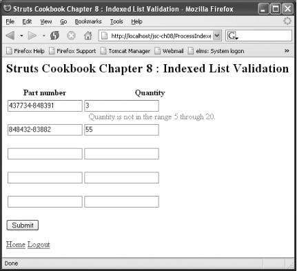 Indexed list JSP with errors