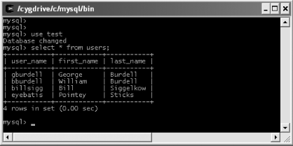 Query results from MySQL