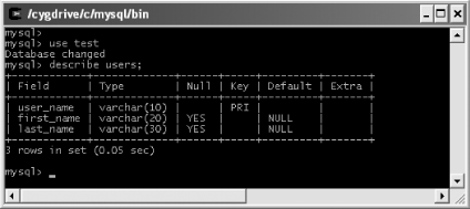 Schema of the users table