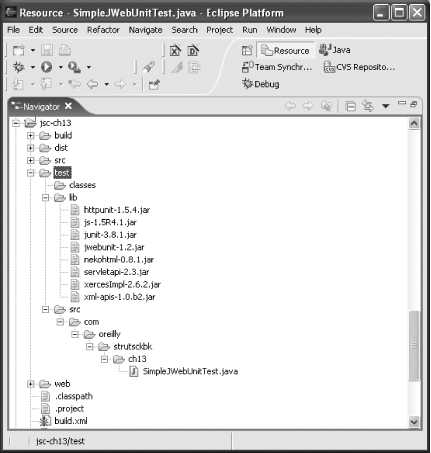 Project structure with “test” directory