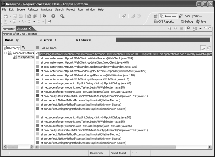 Failed run of a JWebUnit test case