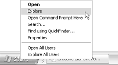 Right-click the Start button for quick access to the current user’s Start Menu folder