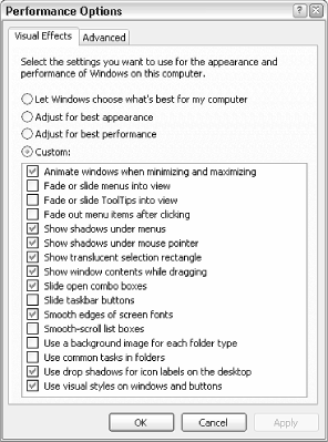The Performance Options window is a good place to start when looking for Windows bottlenecks to eliminate