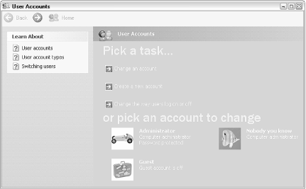 You can add, delete, or modify user accounts in the User Accounts dialog, but not much else