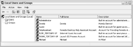 The Local Users and Groups window gives you the most control over user accounts, but at the expense of a rather sparse and intimidating Registry Editor-like interface