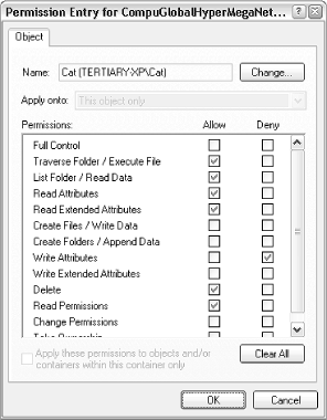 The Permission Entry window lets you fine-tune permissions