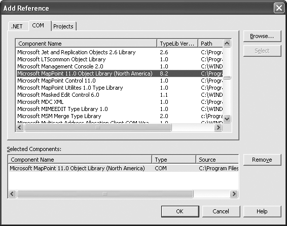 Adding the MapPoint 2004 library as a reference