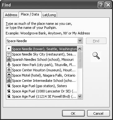 MapPoint 2004 Find UI dialog