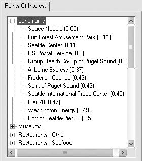 POI shown with distances