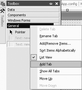 Add Tab context menu