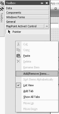 Add/Remove Items context menu