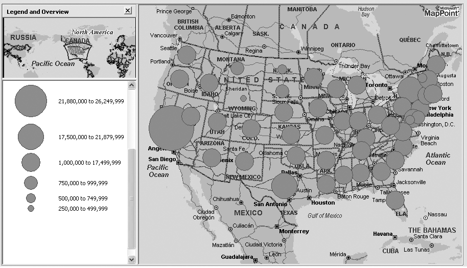 Sized circle population chart with custom data range