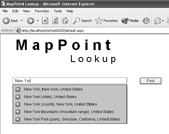 Place lookup using MapPoint Web Service and AJAX