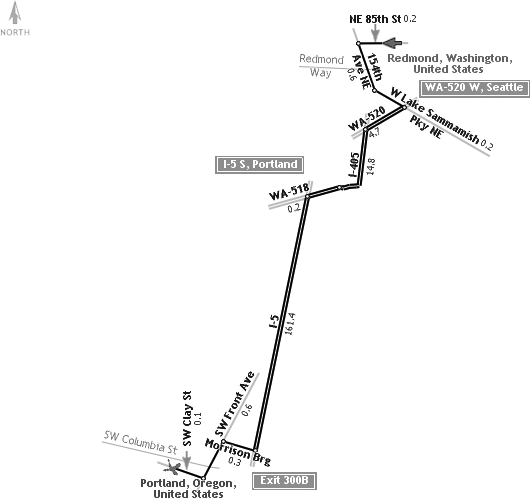 LineDrive Map for the same route as in Figure 8-13