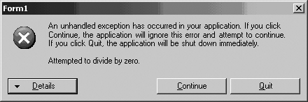 Unhandled exception dialog