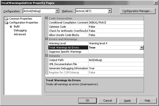 Setting Treat Warnings as Errors in a C# project