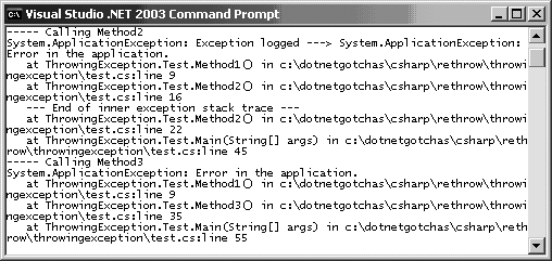 Output after the change to use InnerException