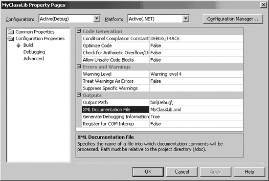 C# project settings to generate XML documentation