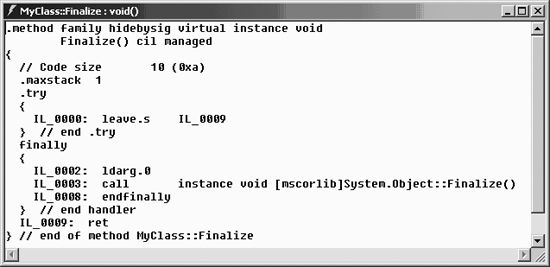 MSIL translation of a C# pseudo-destructor