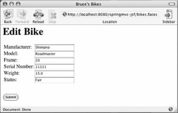 JSF version of the editBike.jsp