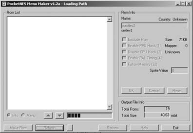 The PocketNES Menu Maker window