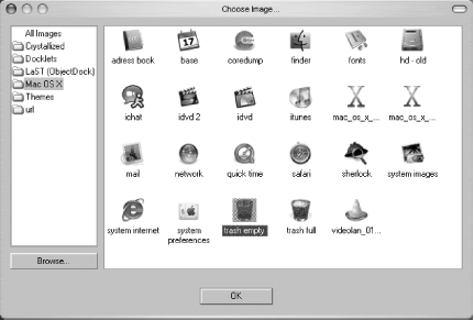 Choosing an icon from the Mac OS X package