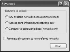 Deselecting “Access Point (infrastructure) networks only” to see any nearby ad hoc networks