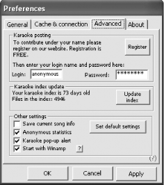 Updating the Karaoke Index on the Advanced preferences tab