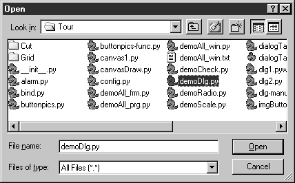 demoDlg open, askopenfilename dialog