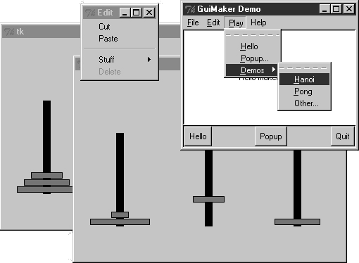 big_gui with spawned hanoi demos on the move